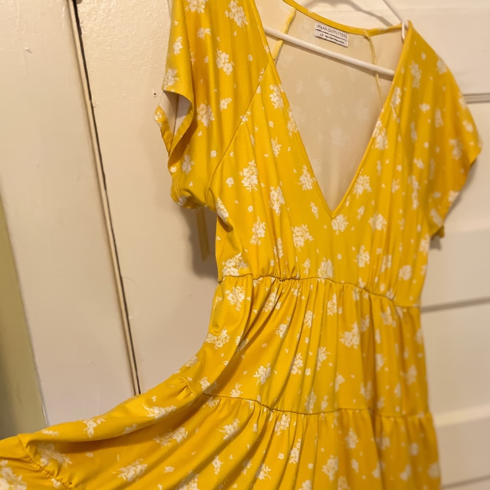 Short Yellow  Print Urban Outfitters Knit Dress, L